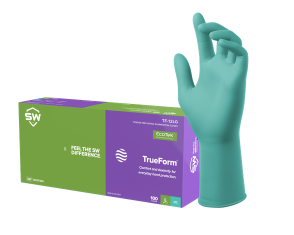 TF-12LG  SW® Safety TruForm® Extended Cuff Green Nitrile Exam Gloves (5.9-mil) 